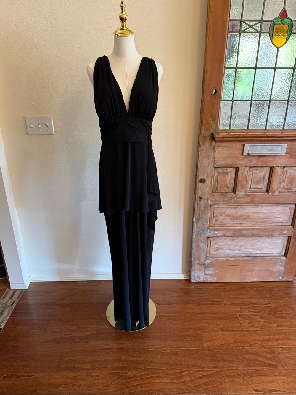White House Black Market Black V-Neck Draped Jumpsuit